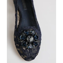 Blue Taormina Lace Crystals Flats Shoes