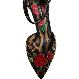 Brown Leopard Crystal Roses Pumps Shoes