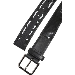 Black Polyester Leather Metal Buckle Belt