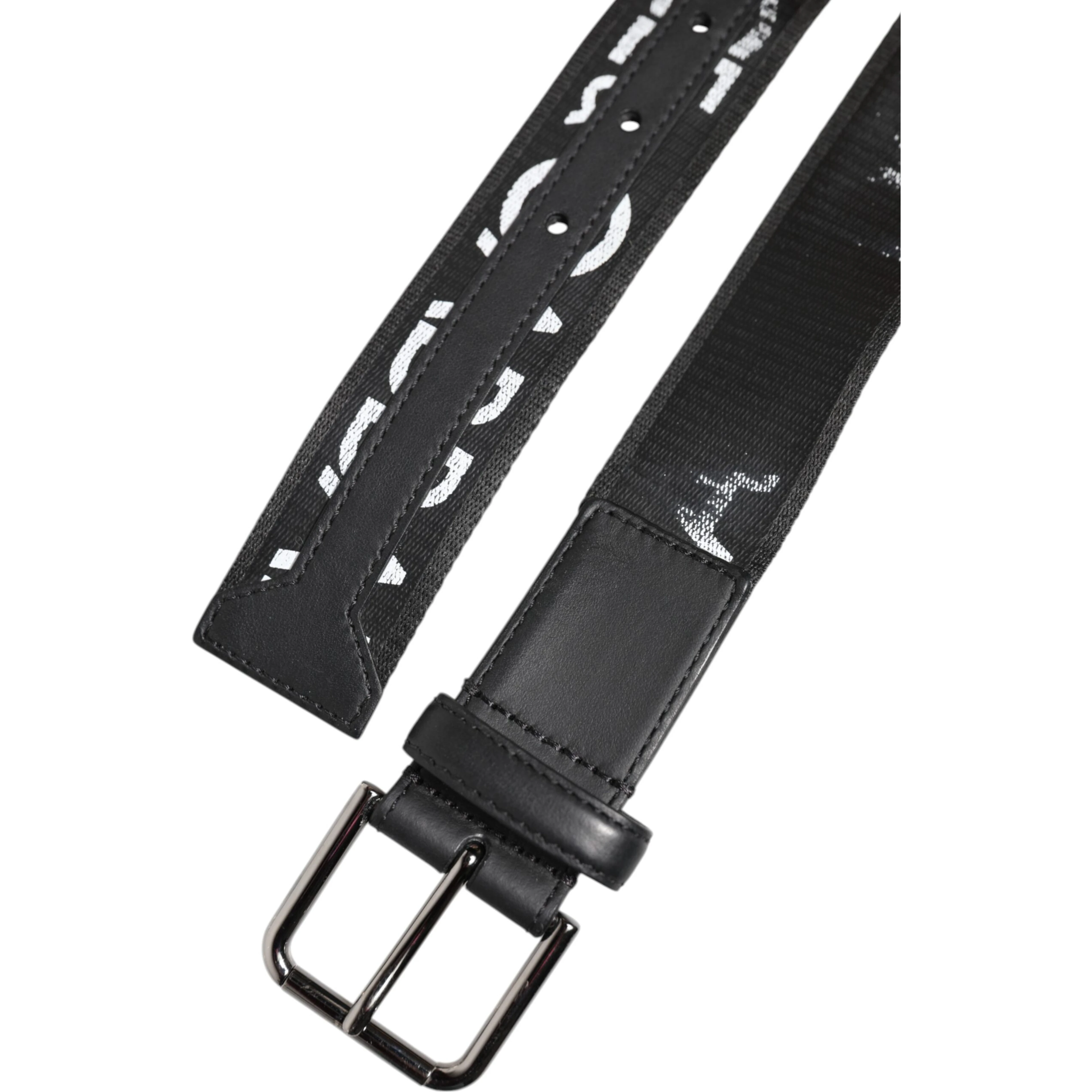Black Polyester Leather Metal Buckle Belt