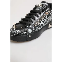 Black Portofino Stud Embellished Sneakers Shoes