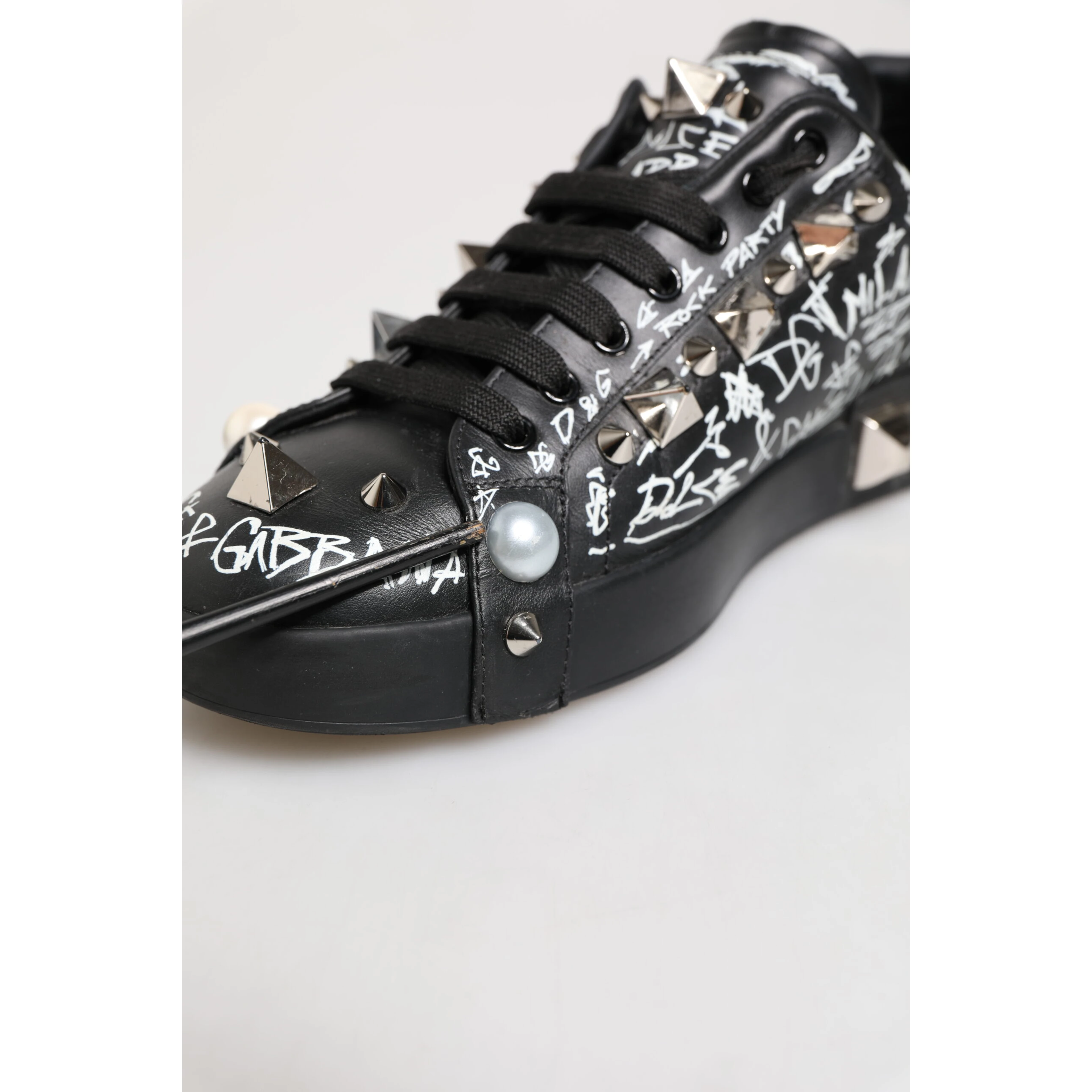 Black Portofino Stud Embellished Sneakers Shoes