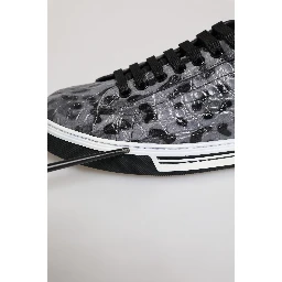 Gray Leather Leopard Low Top Sneakers Shoes