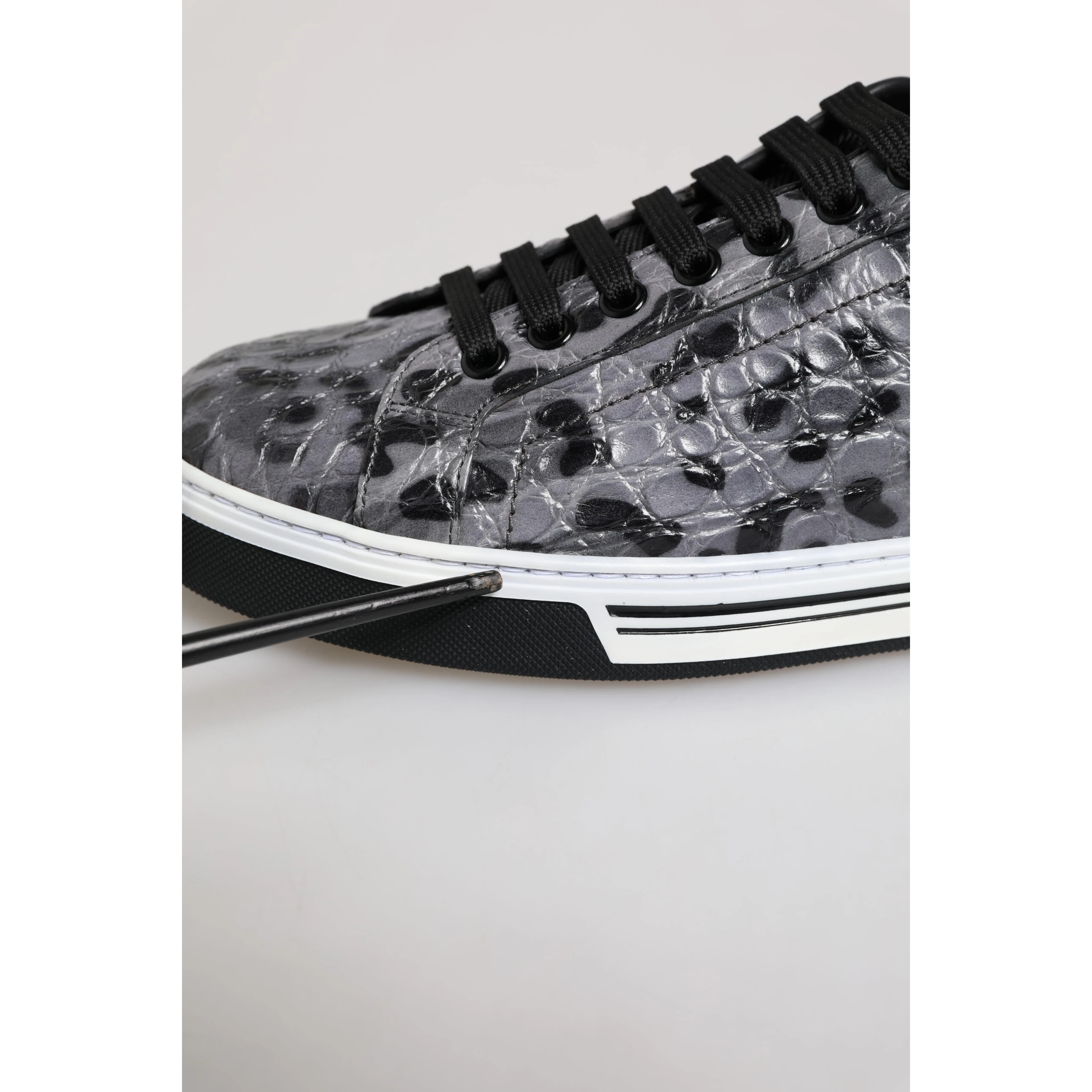 Gray Leather Leopard Low Top Sneakers Shoes