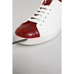 White Red Leather Lace Up Sneakers Shoes