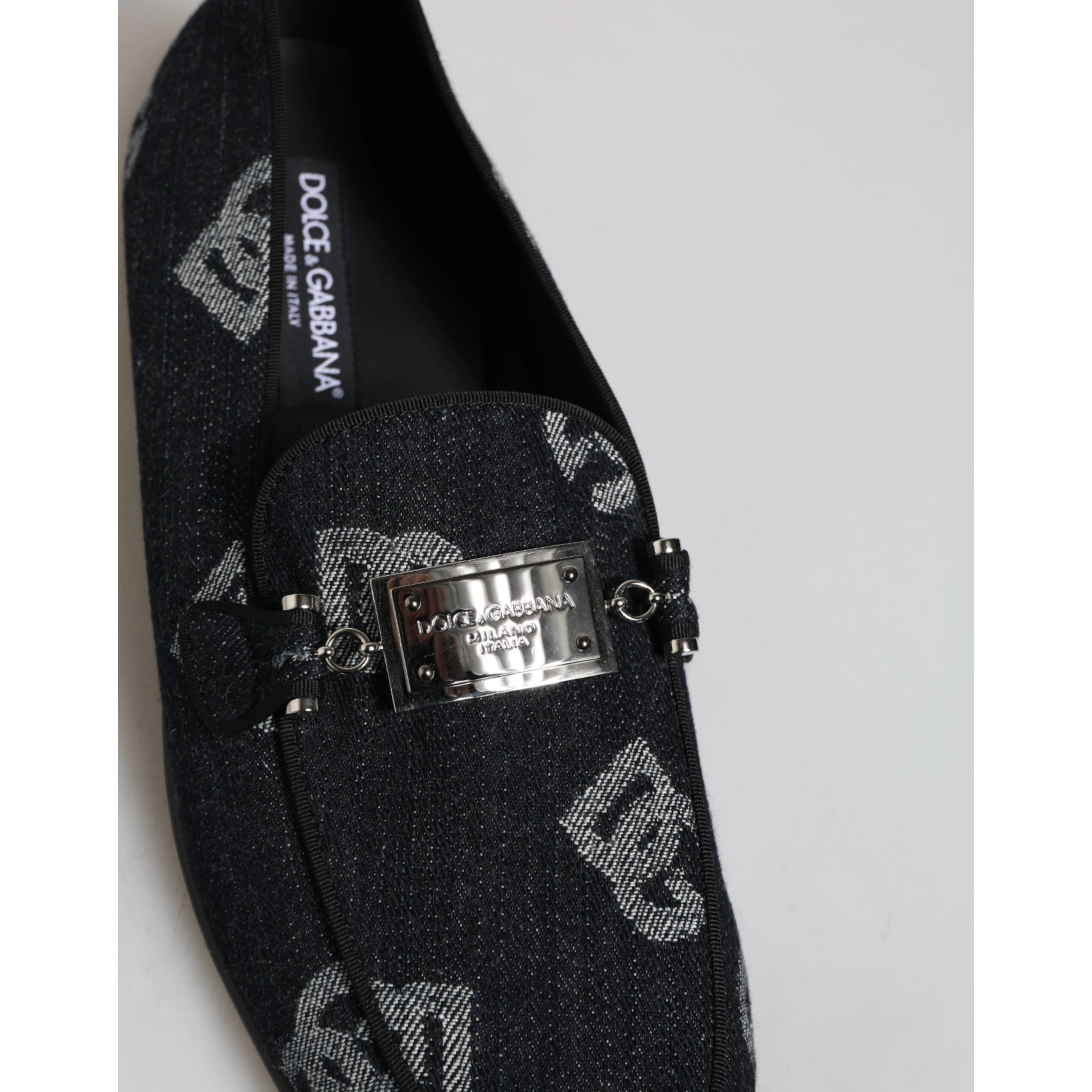 Blue Logo Cotton Loafers Formal Dress Shoes