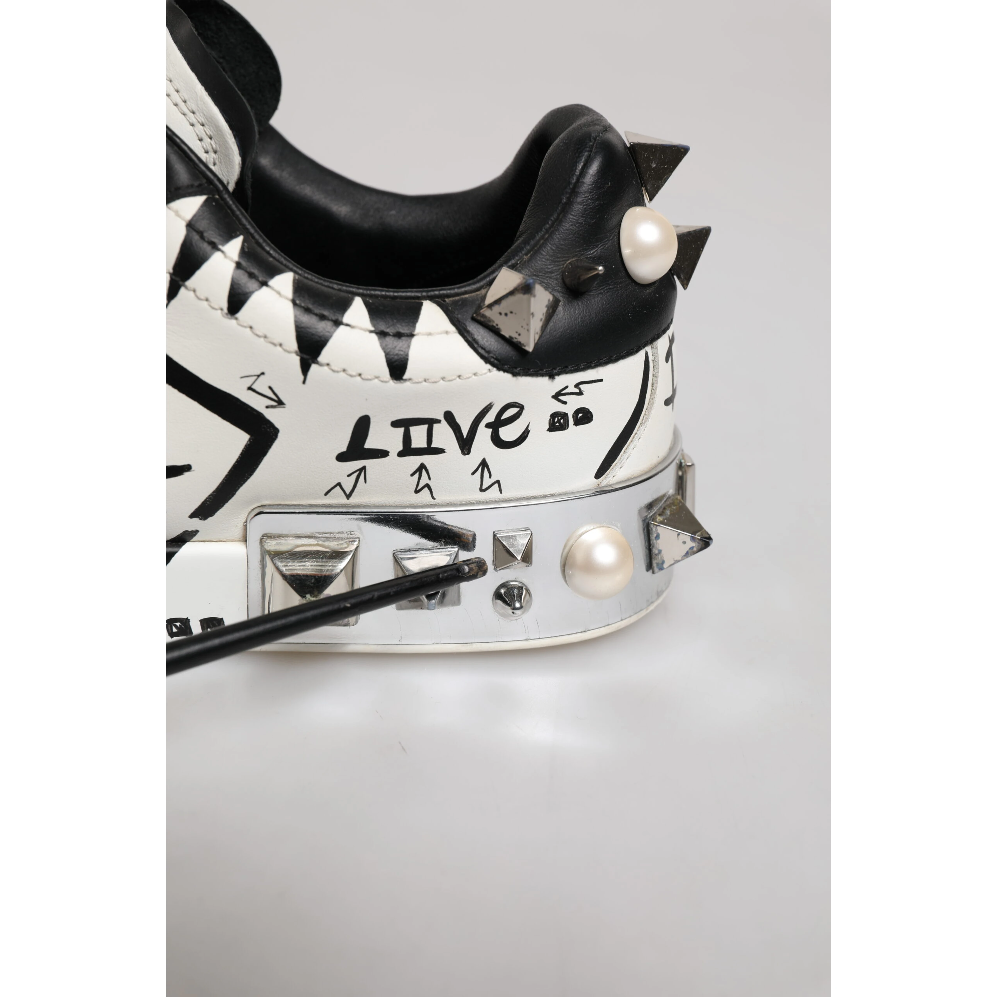 Black White Studded Low Top Sneakers Shoes