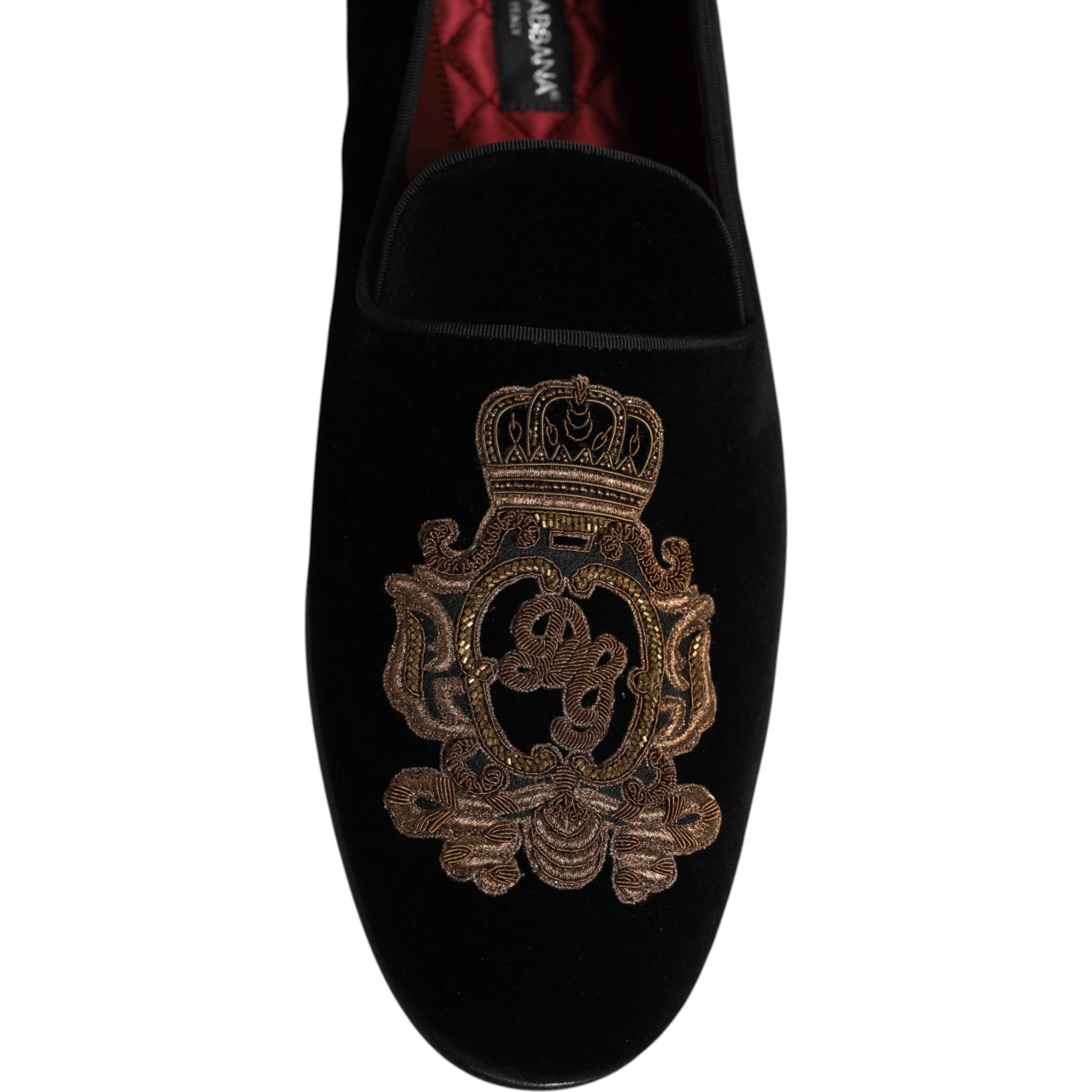 Black Velvet Gold Crown Mens Loafers Shoes