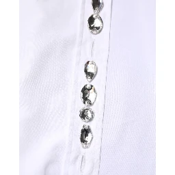 White Crystal Embellished Collared Shirt Top