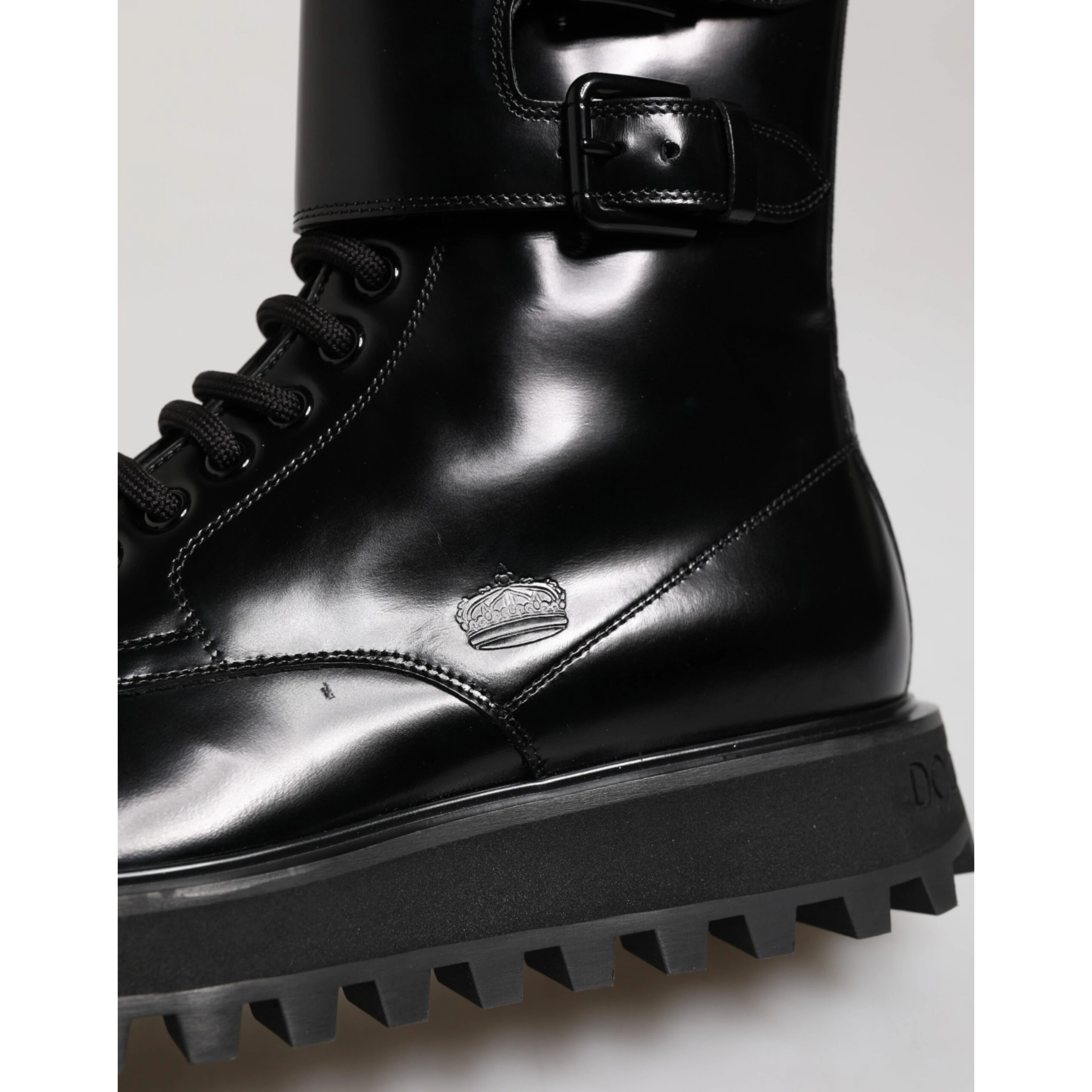 Black Leather Lace Up Mid Calf Boots Shoes