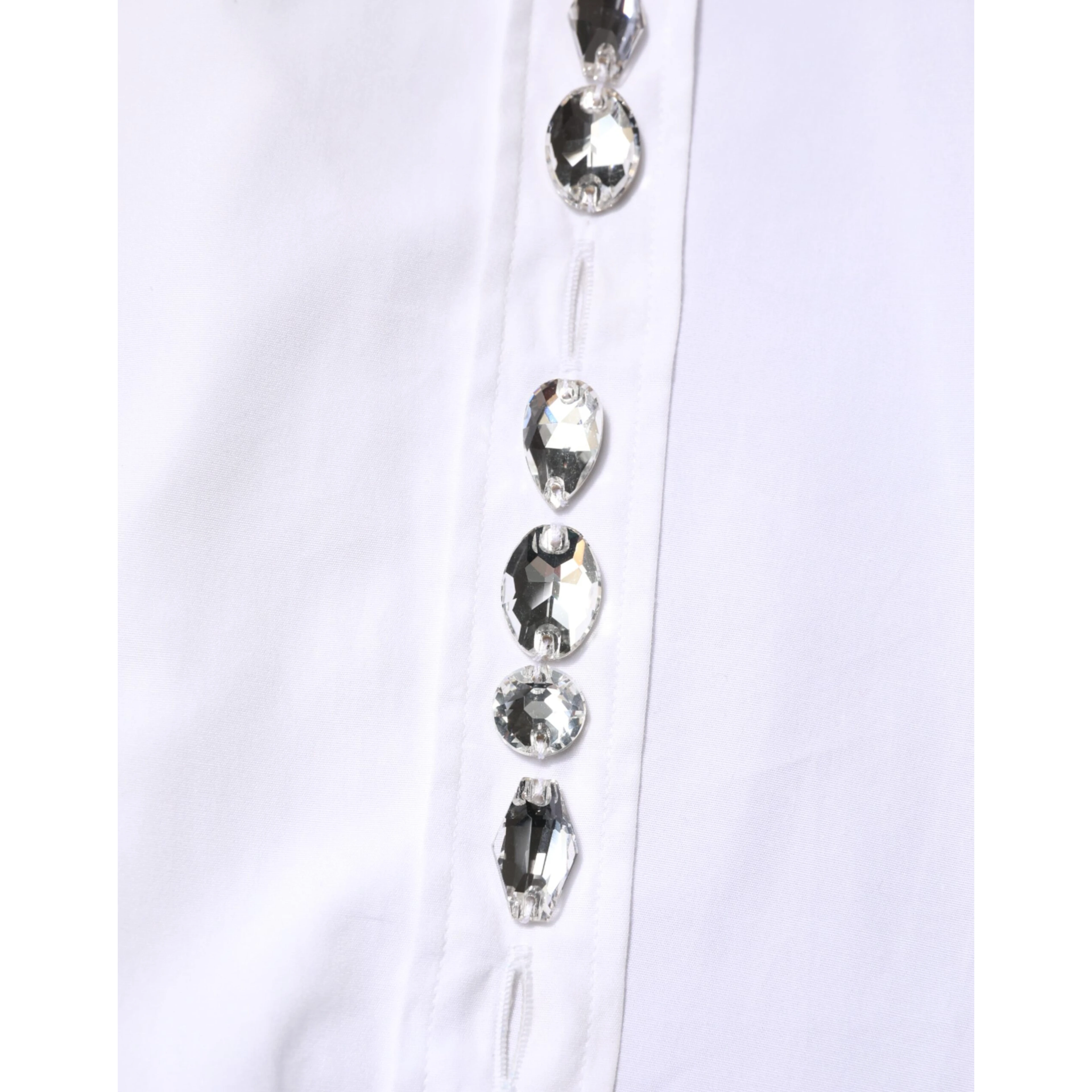 White Crystal Embellished Collared Shirt Top