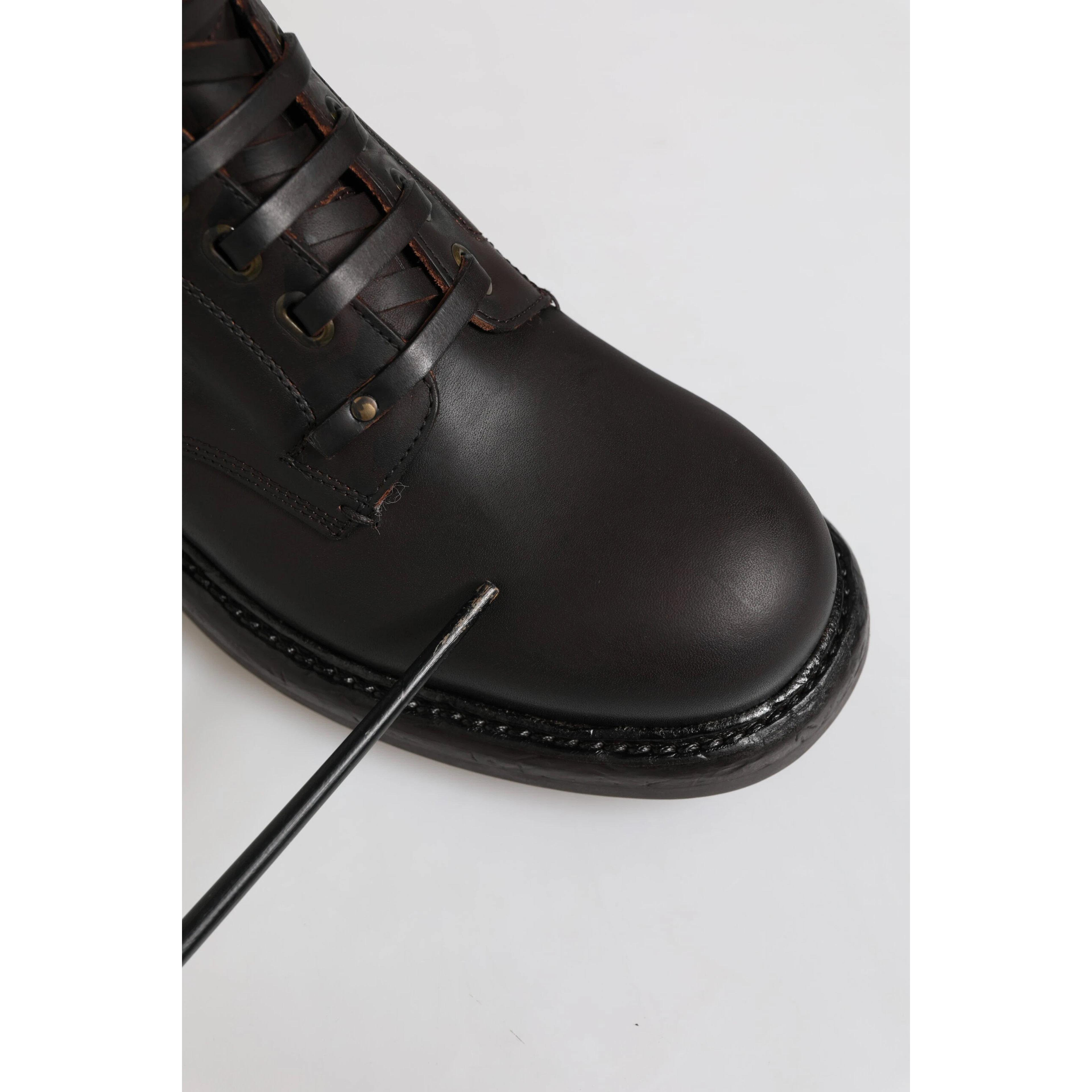 Dark Brown Leather Lace Up Mid Calf Boots Shoes