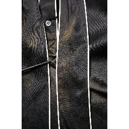 Black Silk Ascot Collared Button Blouse Top