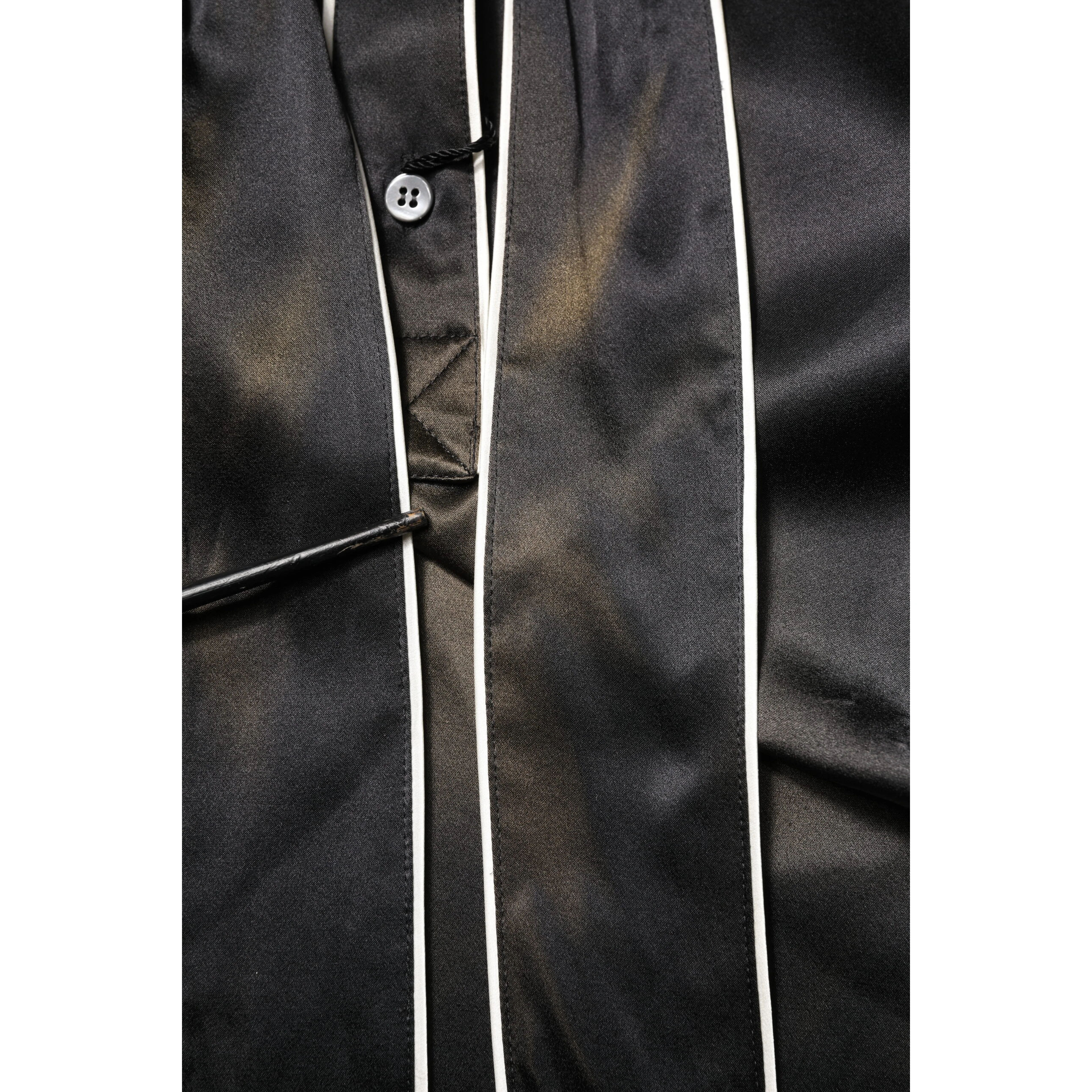 Black Silk Ascot Collared Button Blouse Top