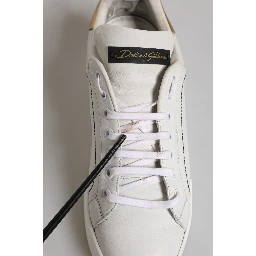 White Gold Leather Low Top Sneakers Shoes