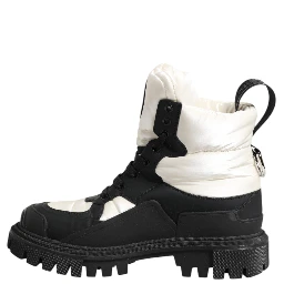 Black White Padded Lace Up Short Boots Shoes