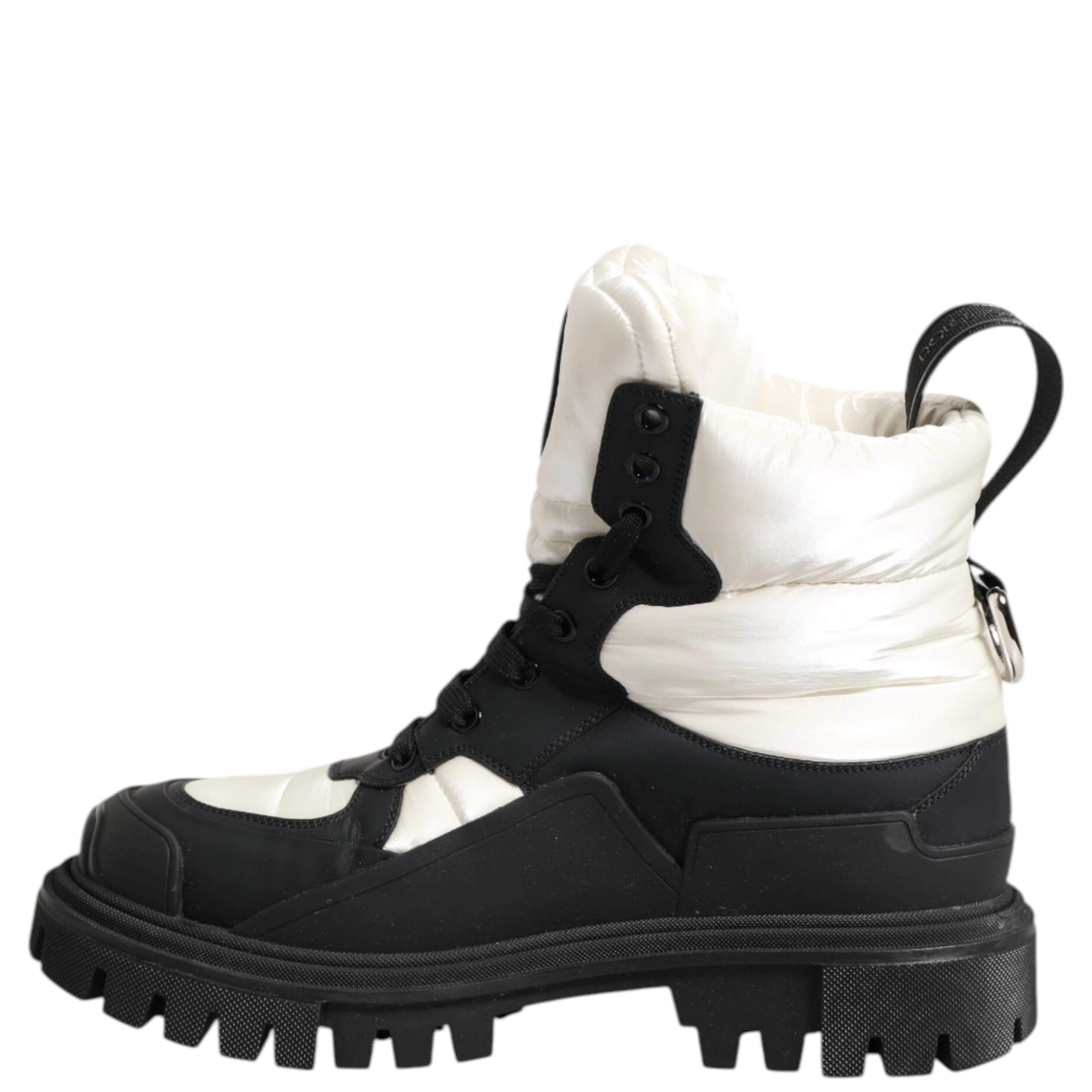 Black White Padded Lace Up Short Boots Shoes