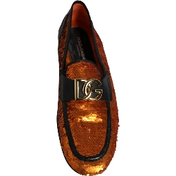 Orange Sequin Embellished Men Loafers Shoes