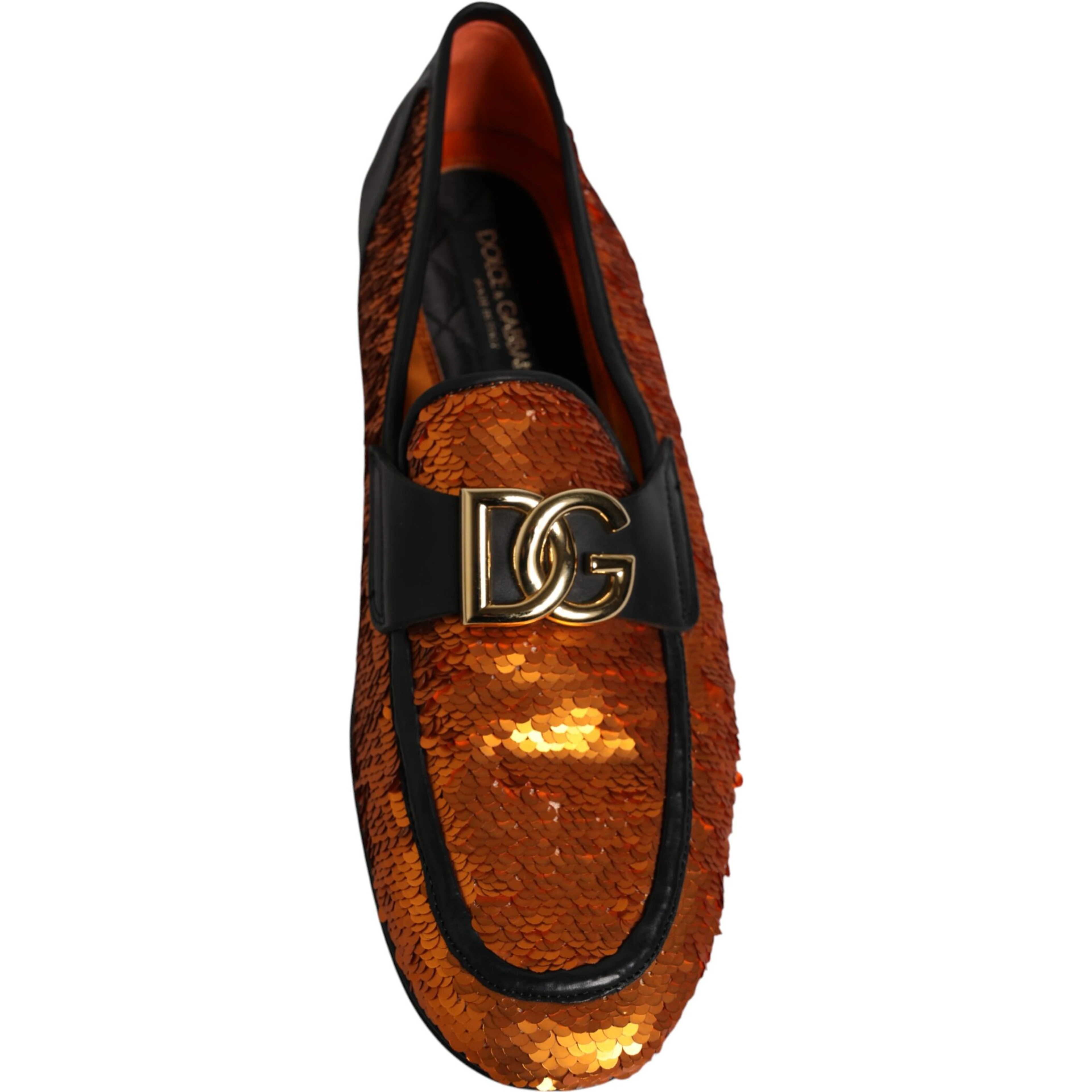 Orange Sequin Embellished Men Loafers Shoes