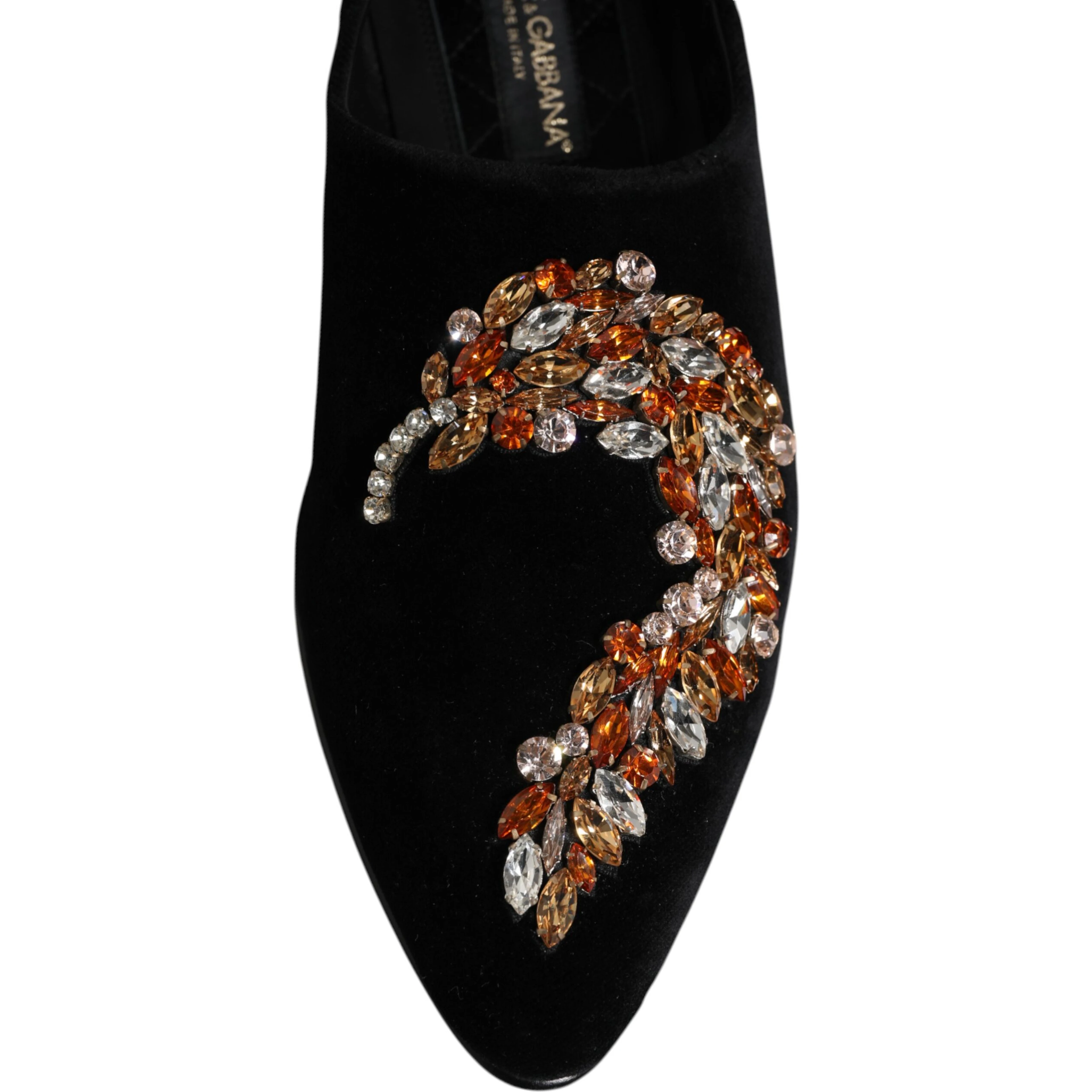 Black Velvet Embellished Loafer Slip On Shoes