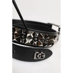 Black Leather Studded DG Metal Buckle Belt