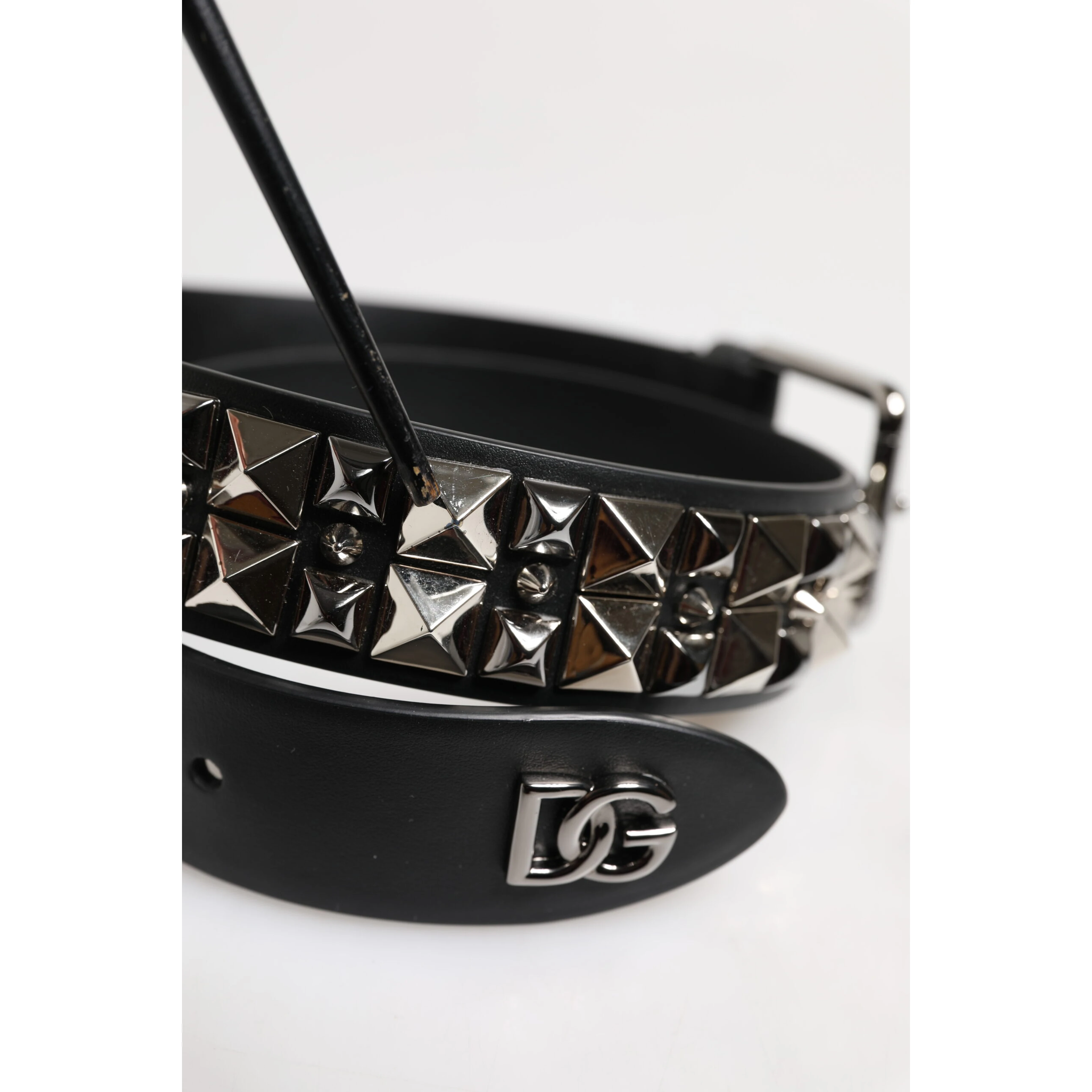 Black Leather Studded DG Metal Buckle Belt