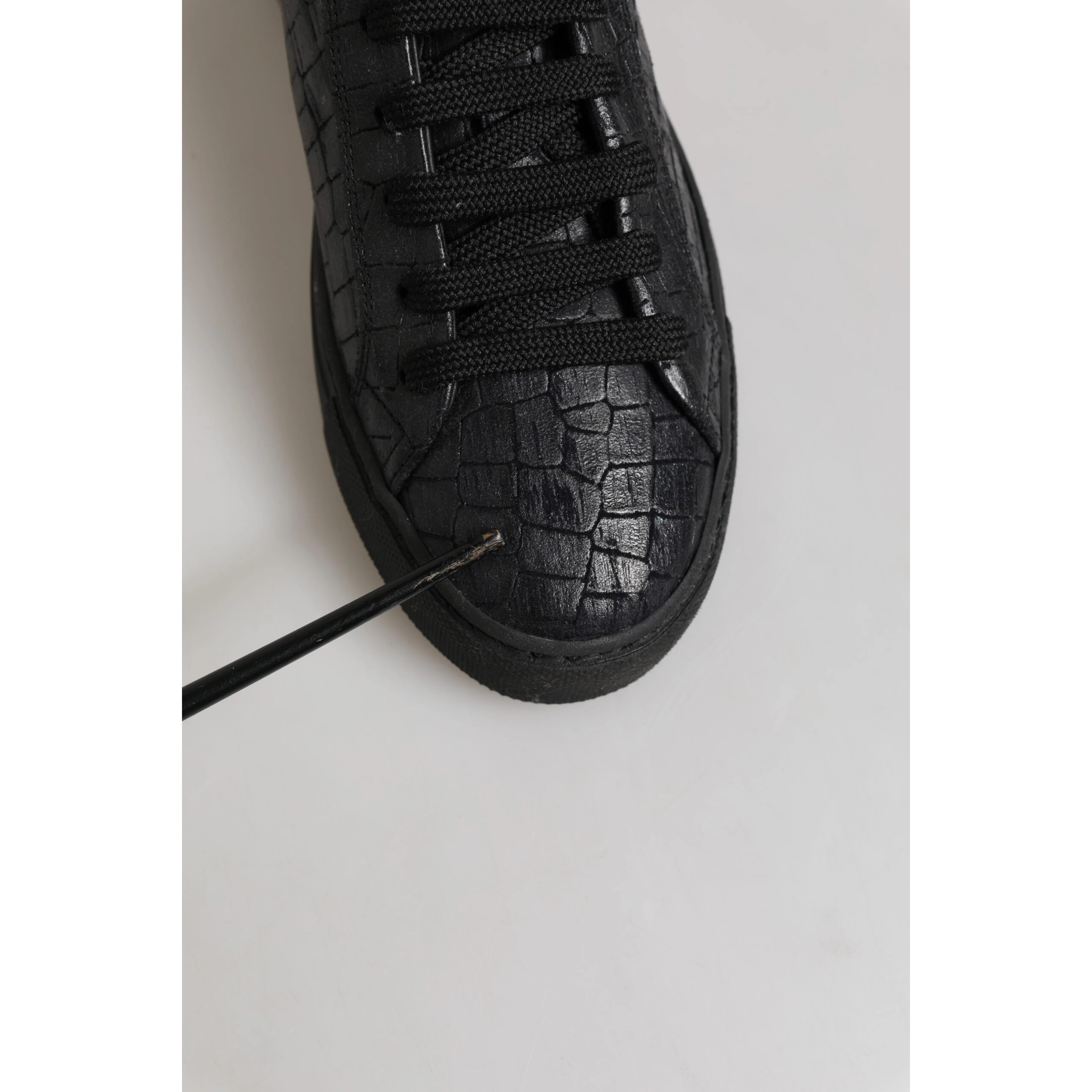 Black Leather Lace Up Mid Top Sneakers Shoes