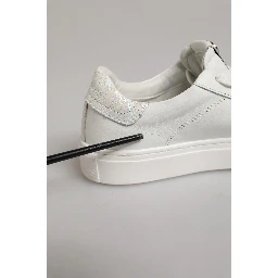 White Leather Low Top Lace Up Sneakers Shoes