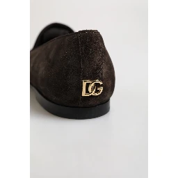 Brown Velvet Leather Slip On Loafers Shoes