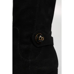 Black Suede Leather Knee High Boots Shoes