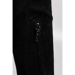 Black Suede Leather Knee High Boots Shoes