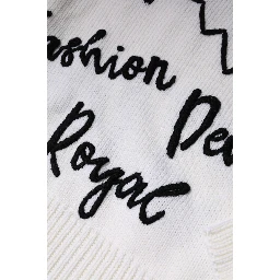 White Wool Knit Crew Neck Pullover Sweater