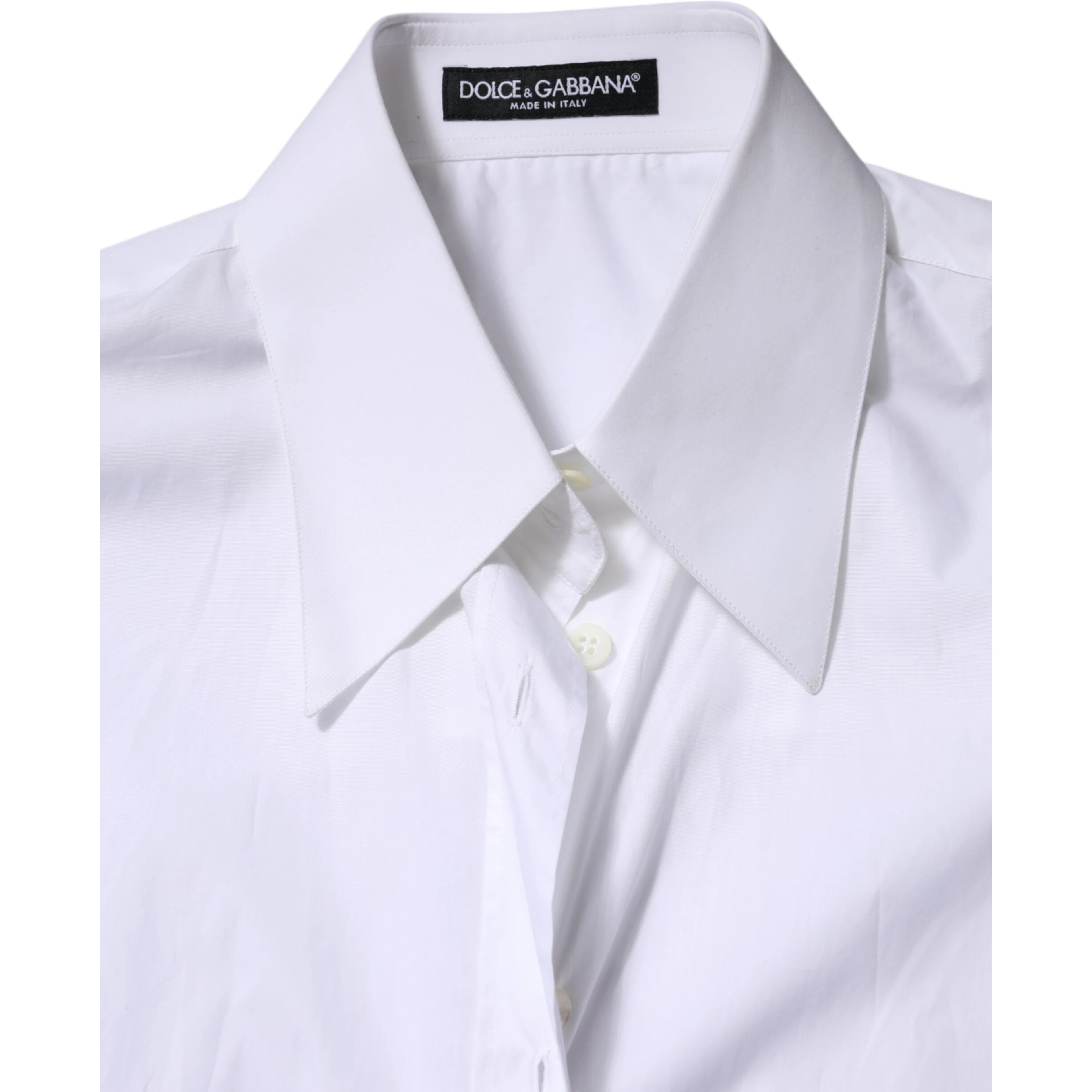 White Cotton Collared Shirt Long Sleeve Top