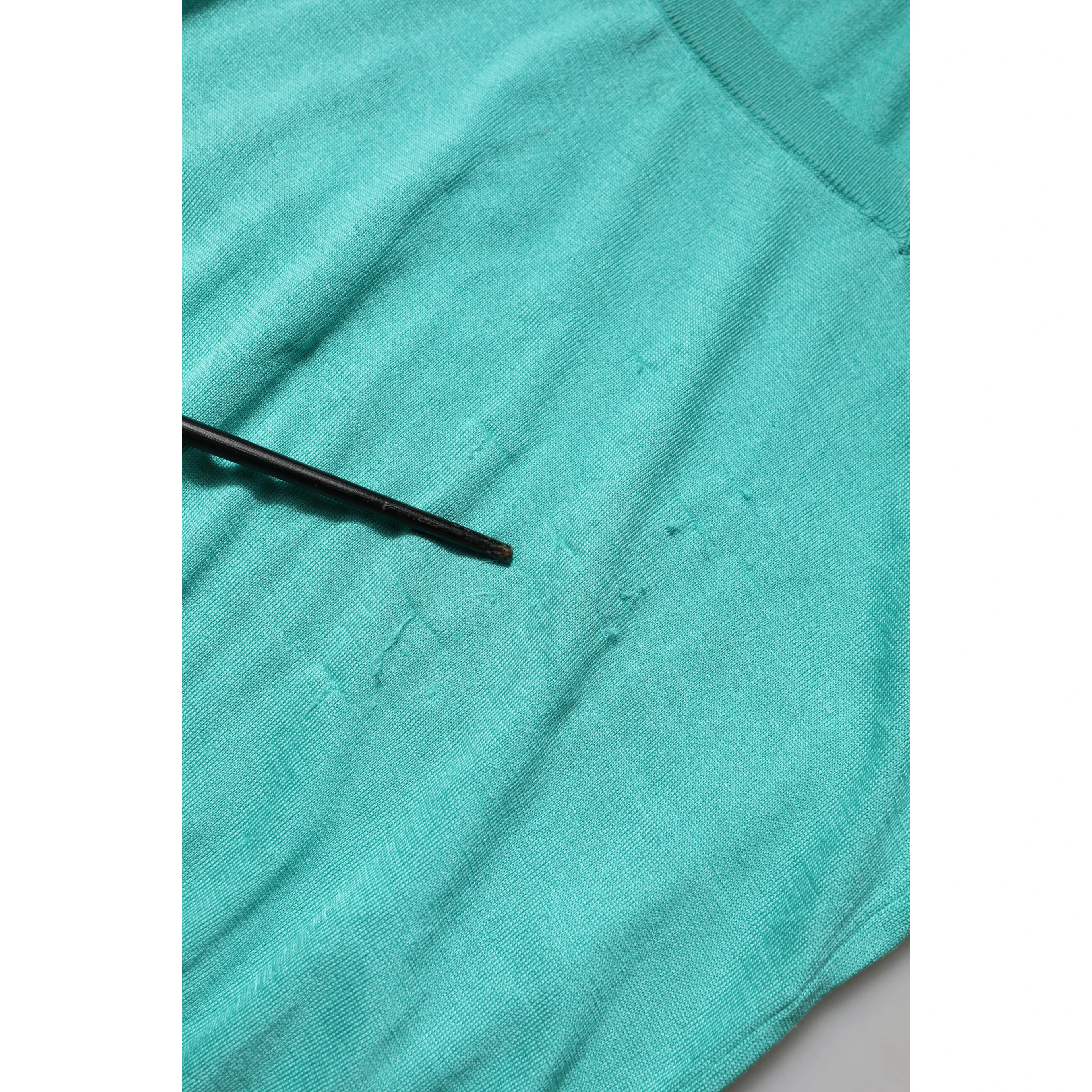 Aqua Blue Silk Short Sleeves Square Neck Top