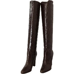 Brown Exotic Leather Heels High Boots Shoes