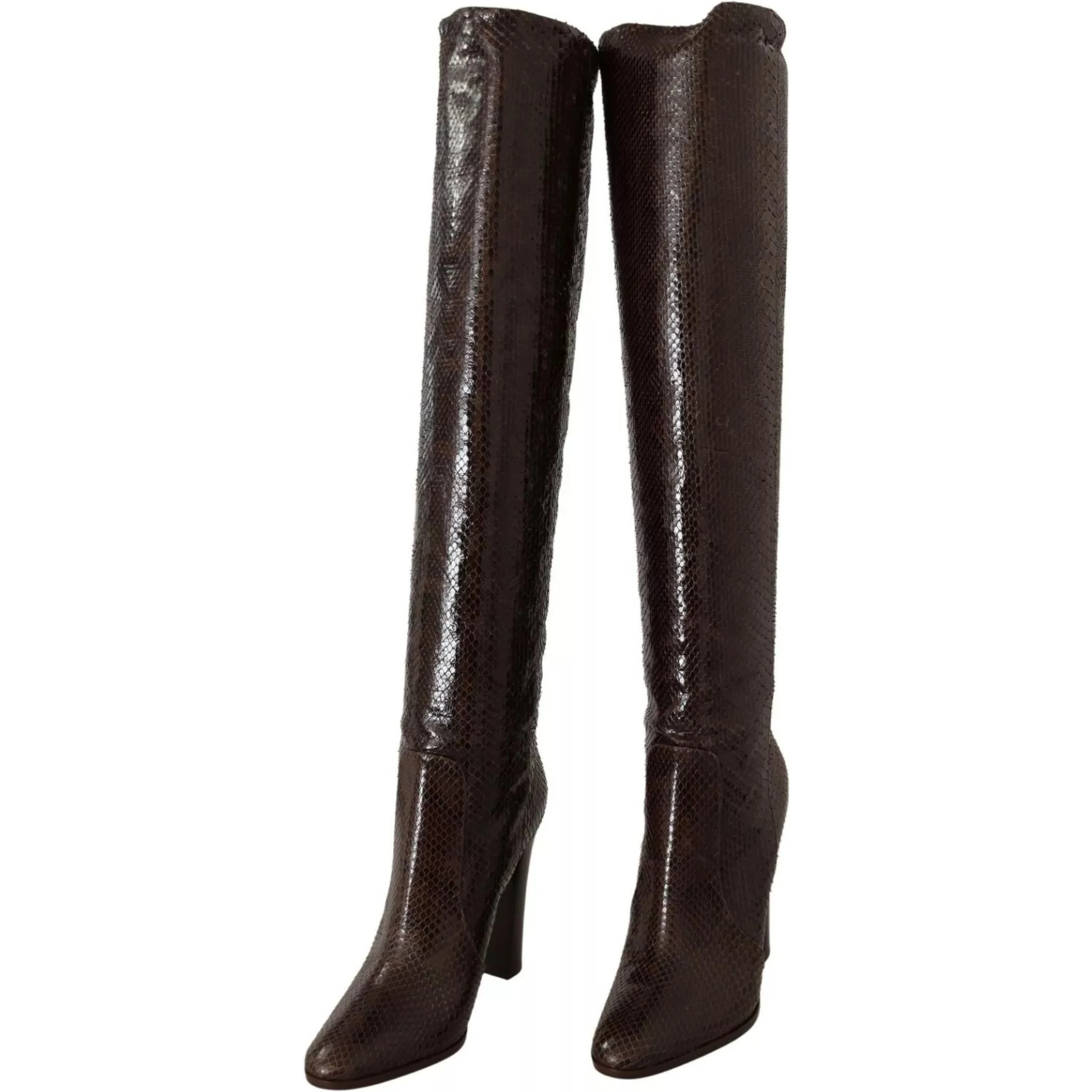 Brown Exotic Leather Heels High Boots Shoes