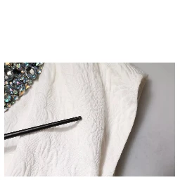 White Crystal Embellished Jacquard Brocade Mini Dress