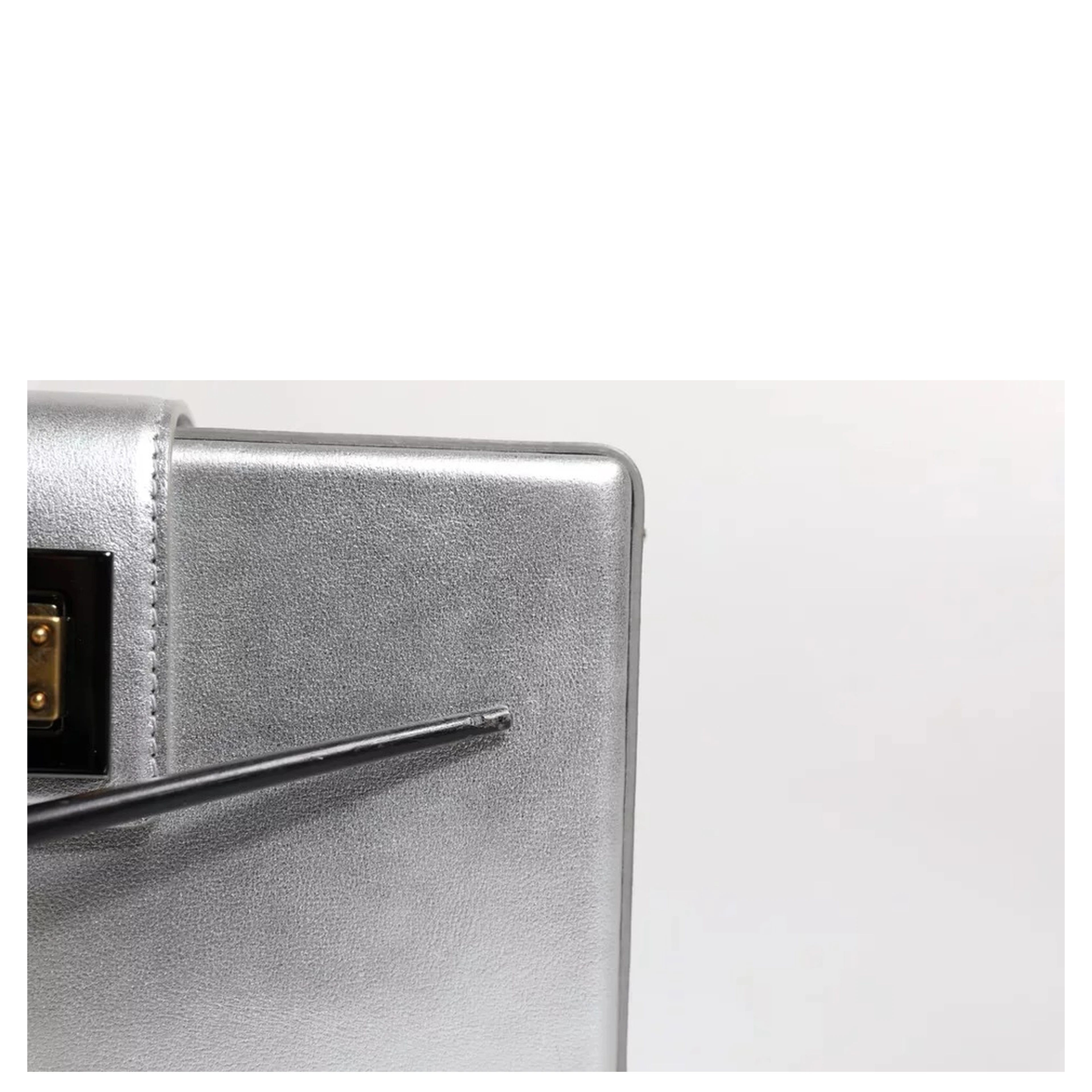 Metallic Silver DG BOX Leather Shoulder Strap Bag