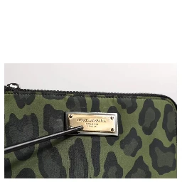 Green Leopard Leather Logo Plaque Multifunctional Kit Bag