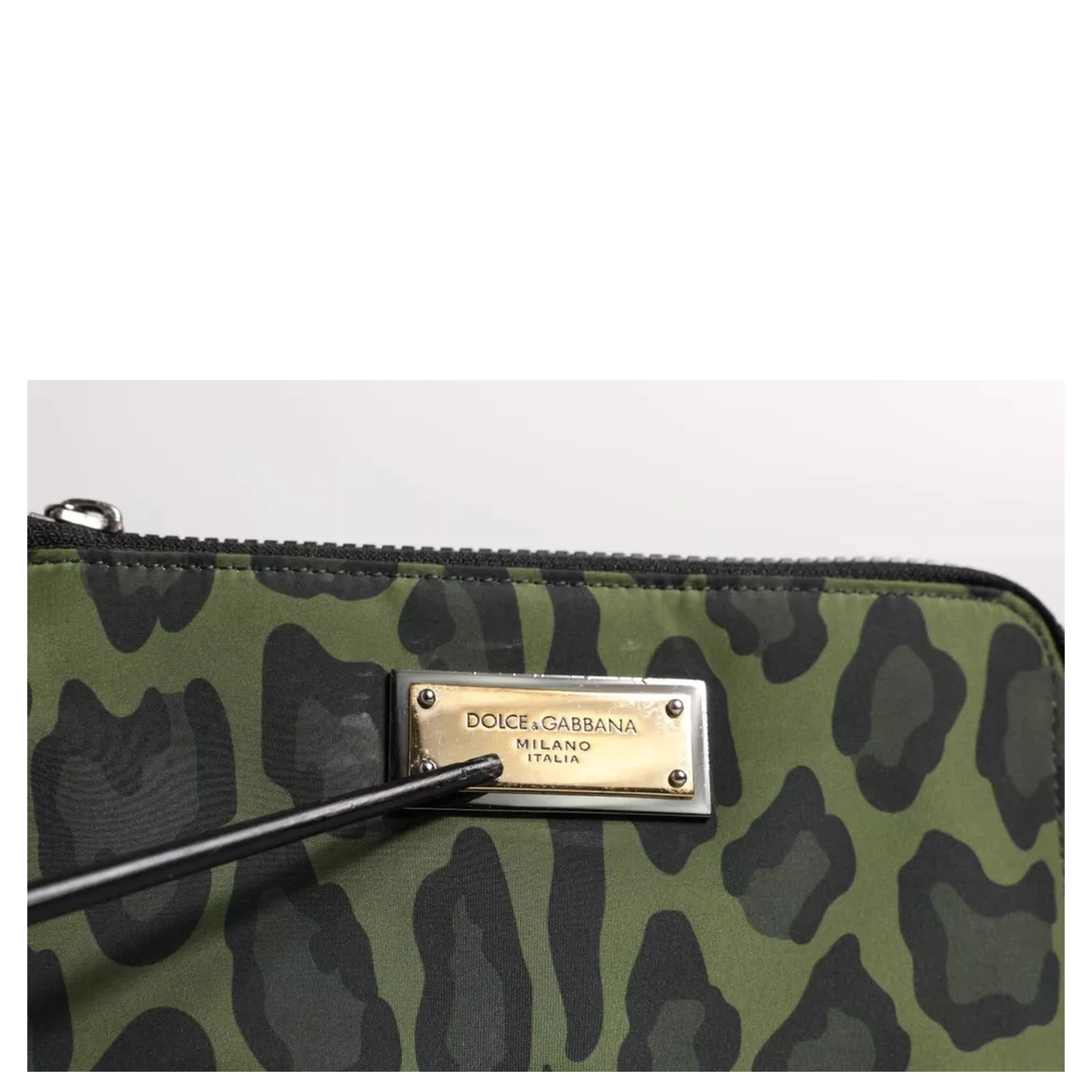 Green Leopard Leather Logo Plaque Multifunctional Kit Bag