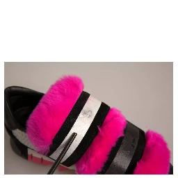 Black Pink Fur Embellished Sneakers Shoes