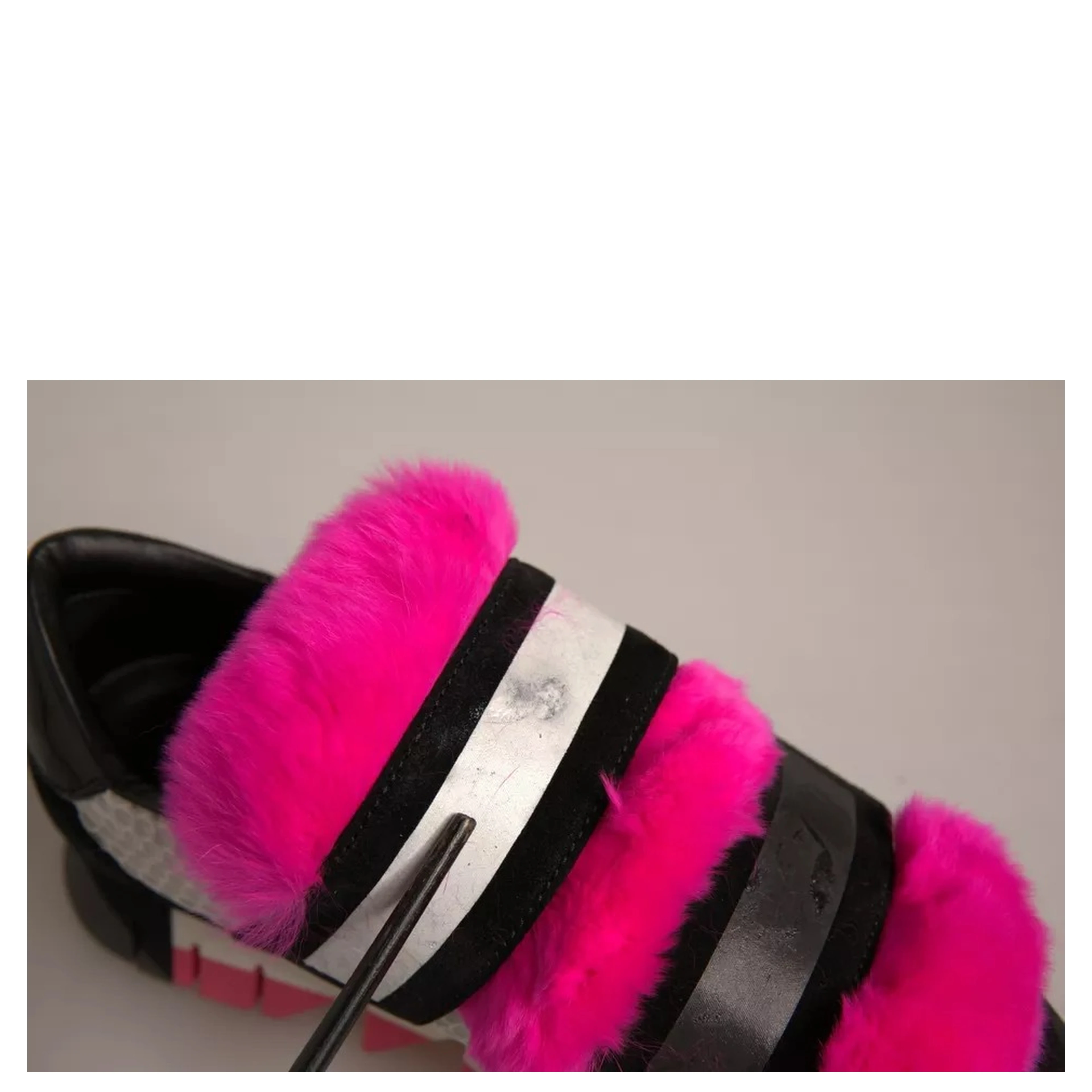 Black Pink Fur Embellished Sneakers Shoes