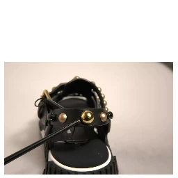 Black Leather Studded Slides Sandals Shoes