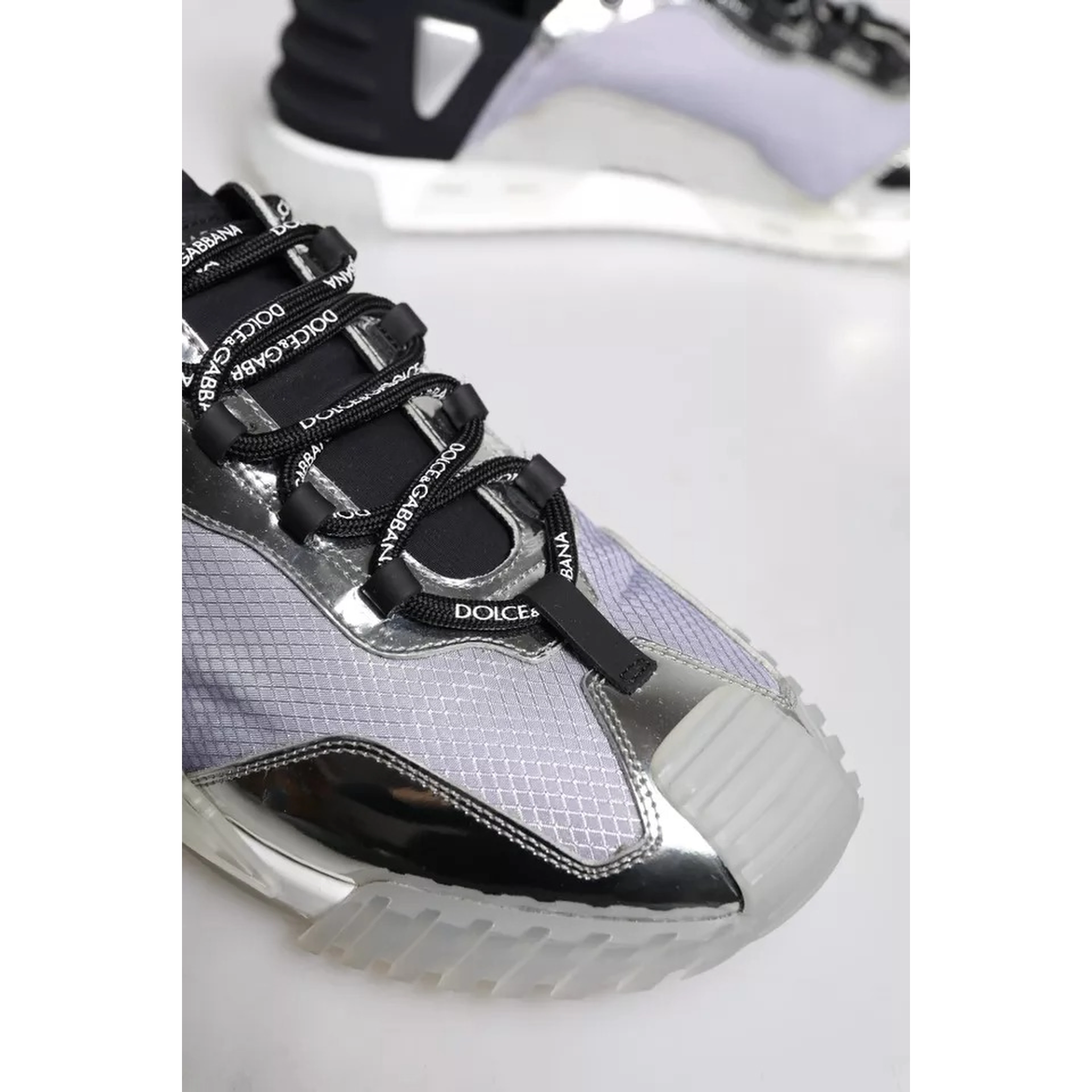 Silver Black Nylon NS1 Low Top Sneakers Shoes
