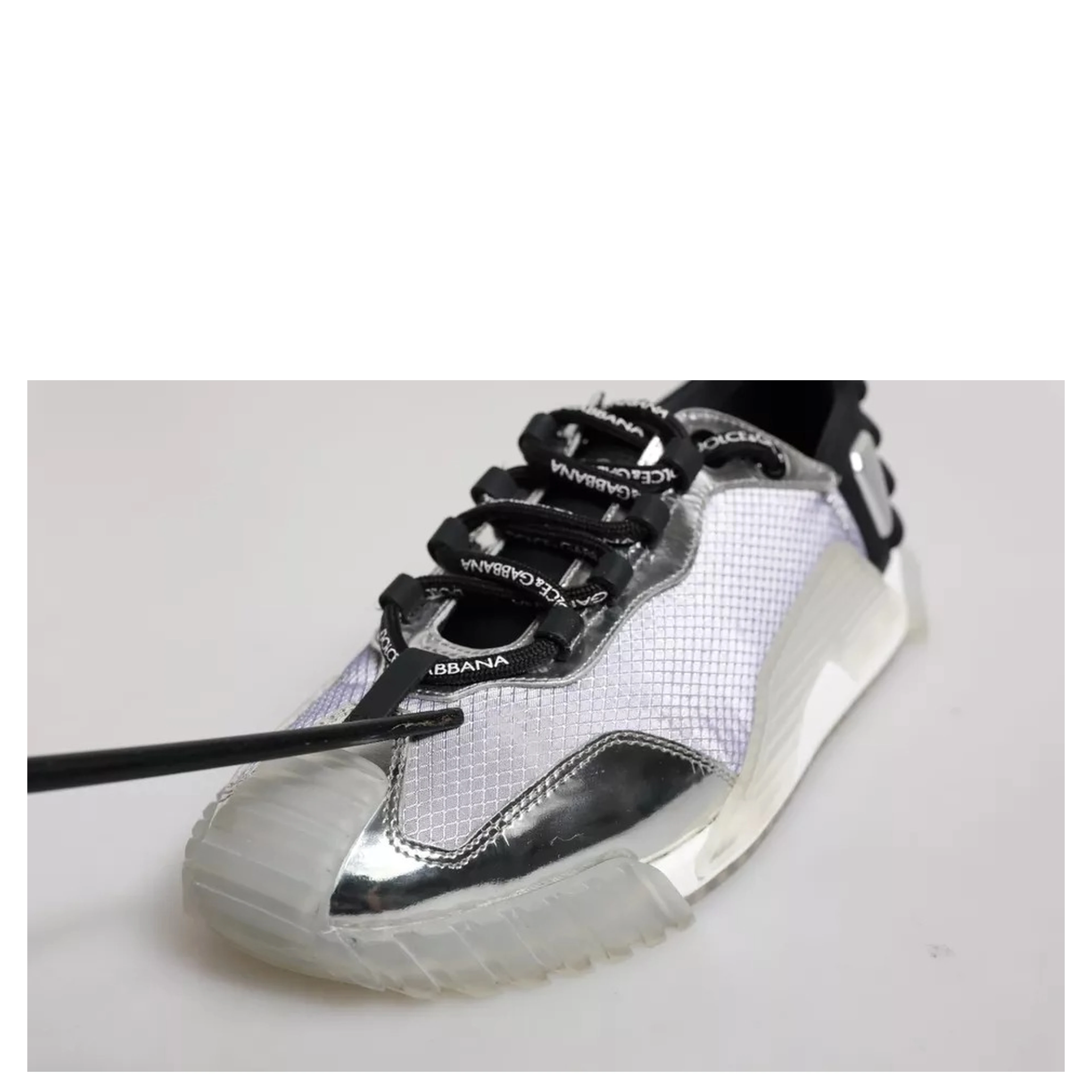 Silver Black Nylon NS1 Low Top Sneakers Shoes