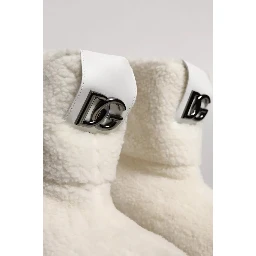 White Plush Logo Padded Mid Calf Boots Shoes