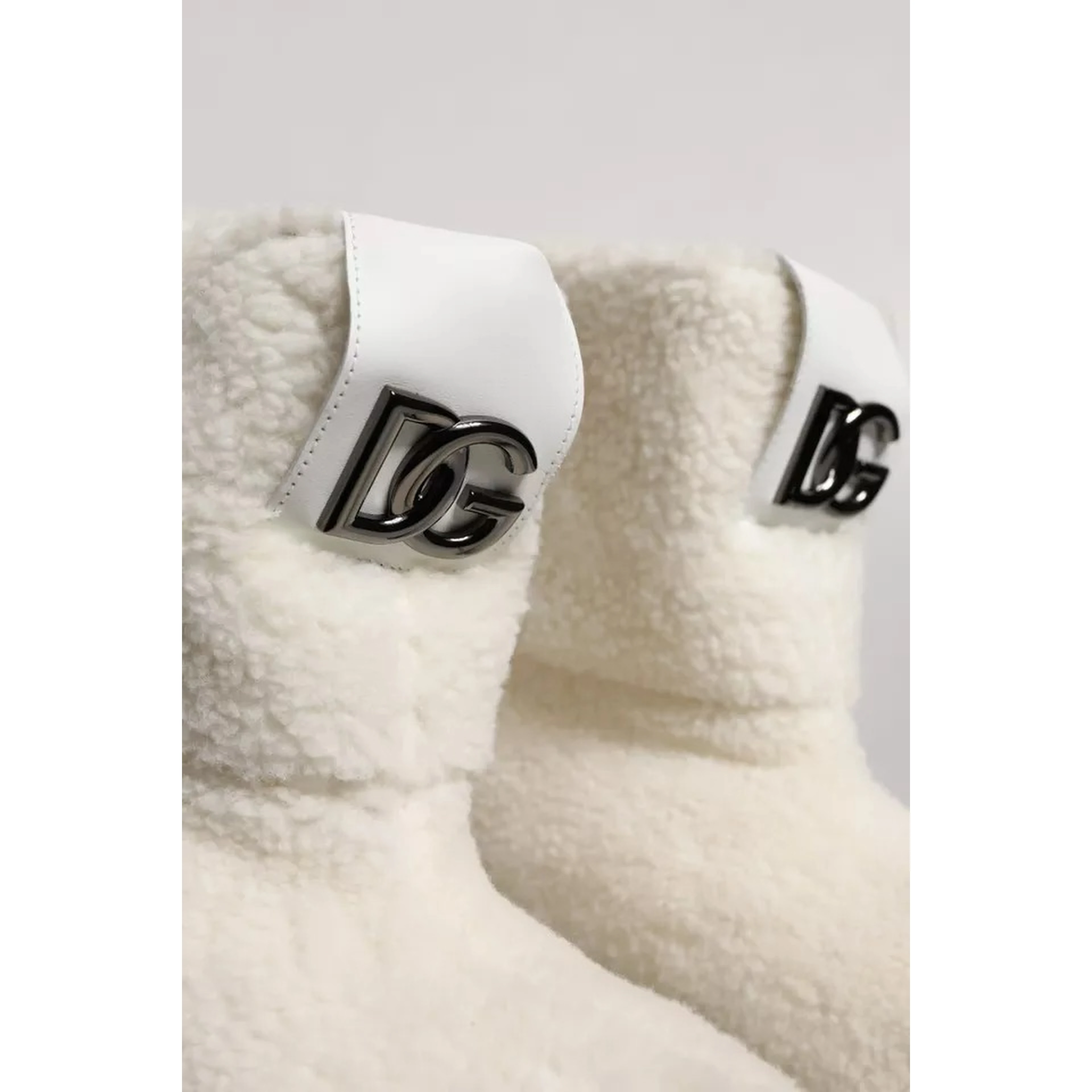 White Plush Logo Padded Mid Calf Boots Shoes