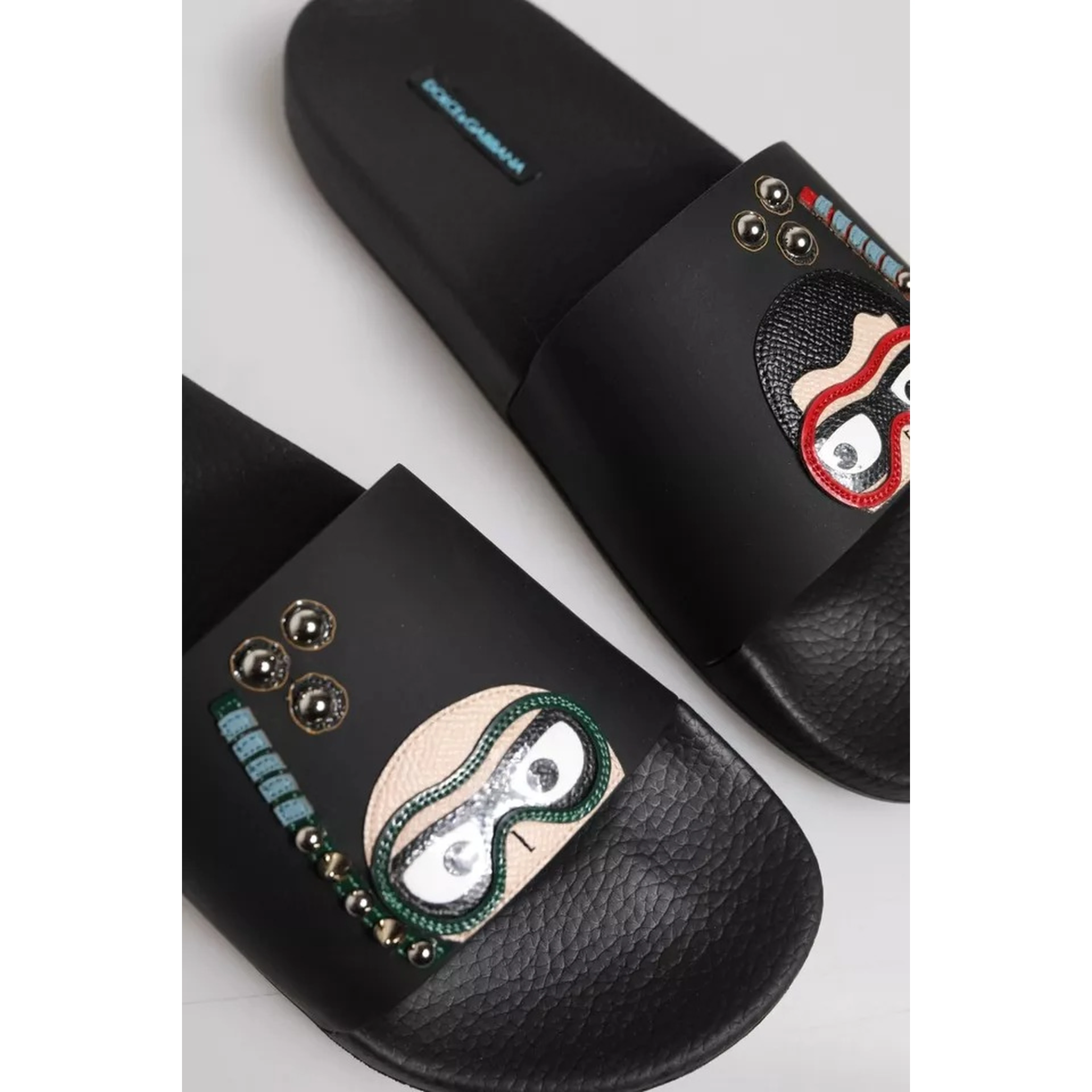 Black Divers Leather Flats Slides Sandals Beachwear Shoes