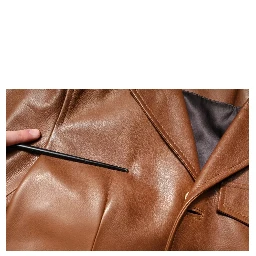 Brown Calfskin Leather Button Down Jacket
