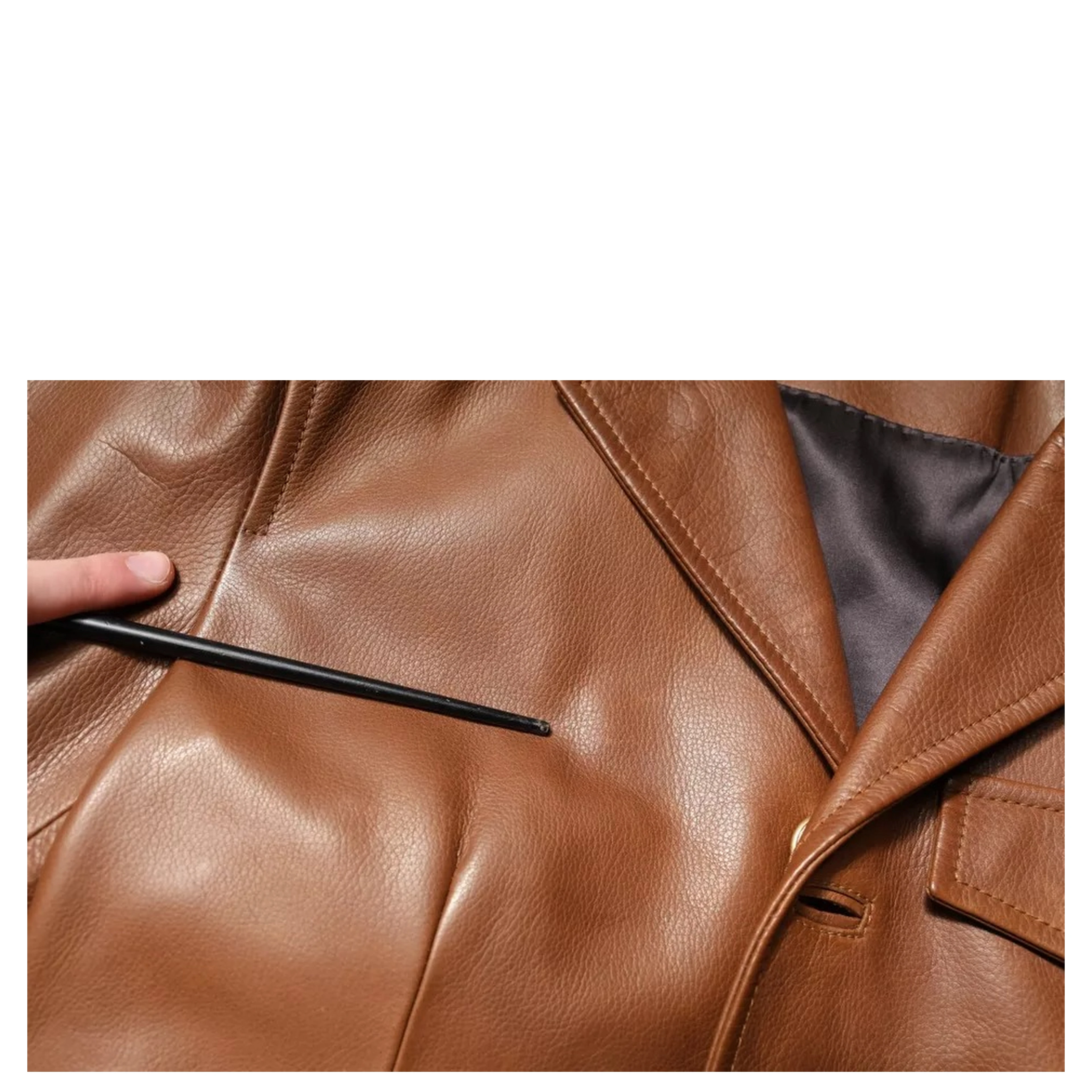 Brown Calfskin Leather Button Down Jacket